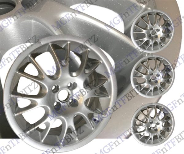 RRC110460MNH MG MGF MG TF 16 inch Multispoke Hairpin Alloy Wheels refurbished & powder coated in silver sparkle at MGFnTFBITZ